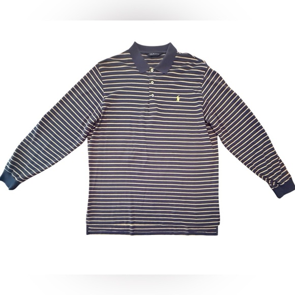 Polo Golf by Ralph Lauren Blue/Yellow Striped Polo Long Sleeve Shirt size Large - Picture 2 of 11